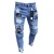 Import Europea high wist mens  patch jeans  tapered wrinkle fashion denim pants from China