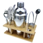 Factory direct stainless steel professional bartender bar set tool cocktail shaker bartender kit with stand