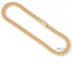 Factory wholesale fashion design zircon cuban link chain man gold plated necklace