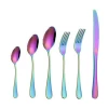Factory wholesale metal rainbow knife fork spoon set,mirror luxury dinnerware sets for hotel event