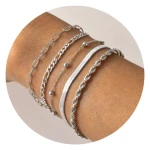 Five-piece set of gold stainless steel small square chain snake bone chain spacer bead chain Figaro bracelet for women