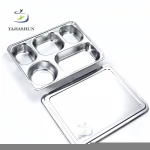 Food Grade 304 Stainless Steel  3/4/5 Compartment School Lunch Tray Dinner Plate Fast Food Serving Tray With Lid