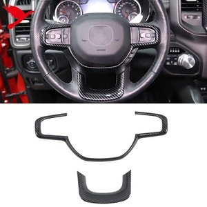 For Dodge Ram 15002020 Car Interior Accessories Steering Wheel Buttons Frame Cover Decor Trim ABS Carbon Fiber Grain 2PCS