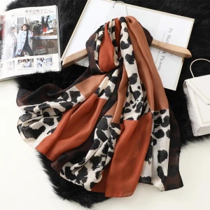 Four seasons silk scarf sunshade wind cape scarf leopard print patchwork scarf women