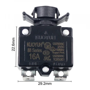 Free sample Kuoyuh 88 series 16A metal nut resettable thermal motor protection circuit breaker