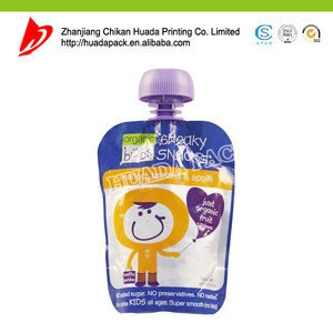 Fruit juice/baby food softdrink liquid packaging plastic food pouch with spout printed spout pouch
