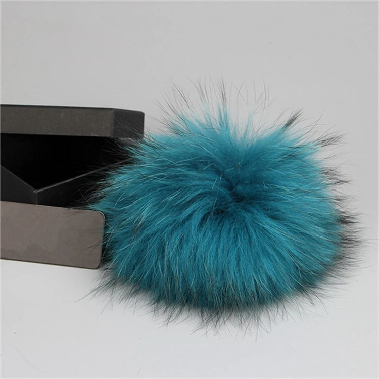 Fur Pom Pom with long tips and Snap Custom  Color Large Fluffy Raccoon Fur Pompones