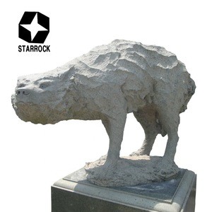 Garden decoration, life size sculpture wolf carving stone