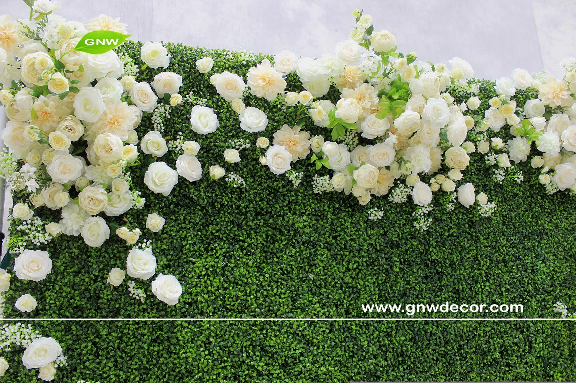 GNW Country Style green plants artificial flower wall for wedding background
