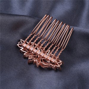 Gold Plated Wedding Hair Comb Jewelry For Bridal Elegant Flower Hairpin