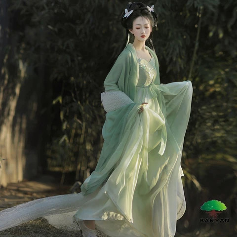Green Elegant Fairy Hanfu Female Adult Costume Skirt Chinese Style Ancient Spring Summer Original Set Dress