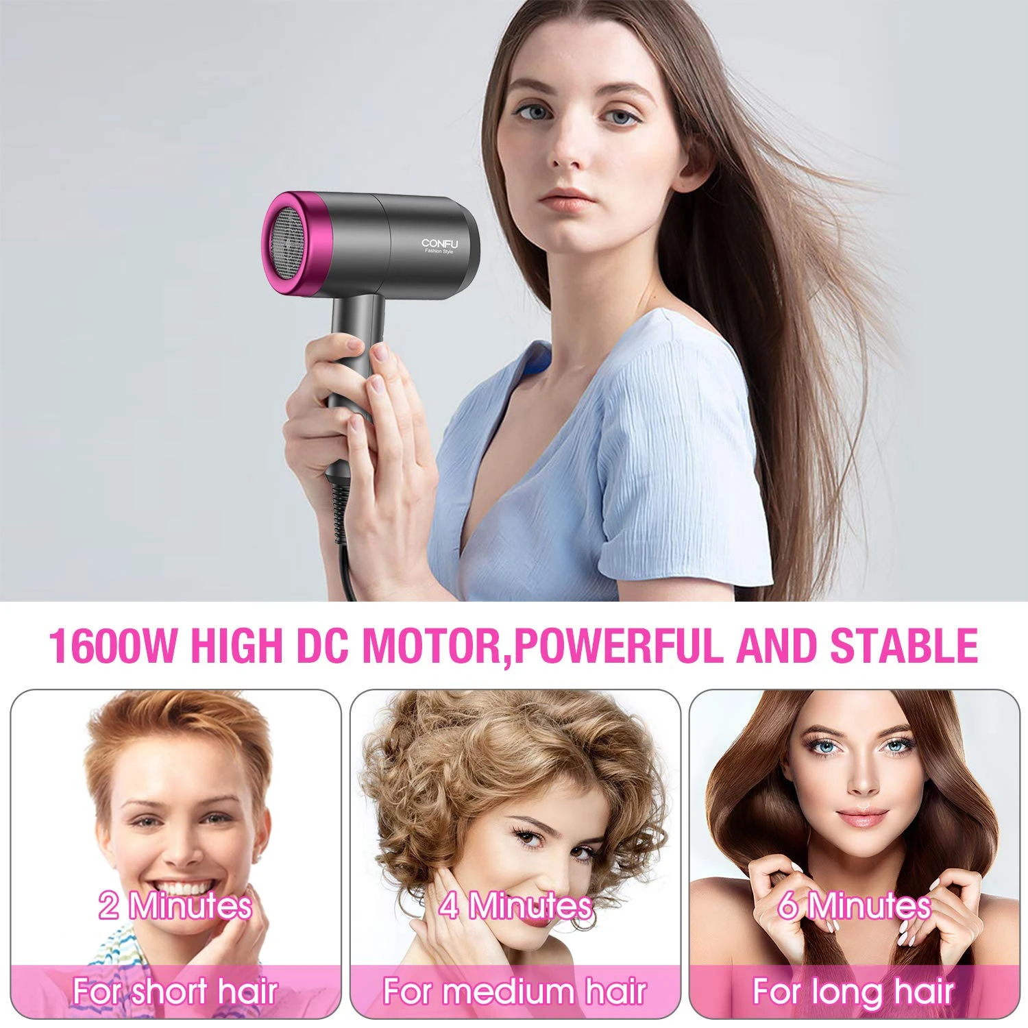 Hair Dryer 1800w Lightweight Inoic Blow Dryer With Infinite Speed Settings 3 Heat Settings Contain Nozzle And Diffuser