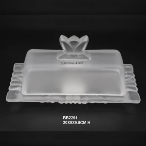 hand pressed glass jar butter dish color clear or as request
