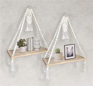 Hand-Woven Tapestry Racks Living Room Bedroom Homestay Hotel Wall Storage Cotton Rope Decoration Macrame Wall Hanging Shelf
