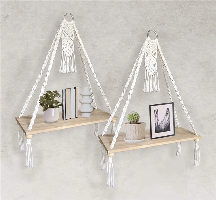 Hand-Woven Tapestry Racks Living Room Bedroom Homestay Hotel Wall Storage Cotton Rope Decoration Macrame Wall Hanging Shelf