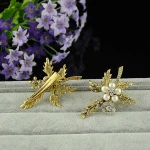 Handmade Accessories Vintage Gold Leaf Flower Hair Sticks Wedding Pearl Hair Pins Bridal Large Crystal Hair Clip Headpiece