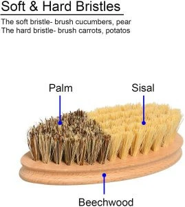 Hard and Soft Bristle Vegetable Scrub Brush,Natural Wooden Kitchen Veggie and Fruit Cleaning Scrubber