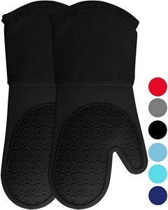 Heat Resistant Silicone Oven mitts Kitchen Potholder Extra Long cooking Oven Mitt and pot holder set