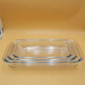 High borosilicate heat resistant rectangular glass bakeware set glass tray dish