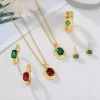 High Quality 925 Sterling Silver Oval Princess Cut Emerald Green Zircon Fine Jewelry Set Necklace Earrings Ring