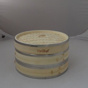 High quality Bamboo steamer with stainless steel rim