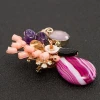 High Quality China Style Flower Vase Rose Quartz Natural Shell Coral Brooch Broach Pin Pendant for Women Jewelry YP180705