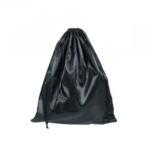 High Quality Custom Large Black Drawstring Satin Pouch Bag With Logo For Hair Bunddles