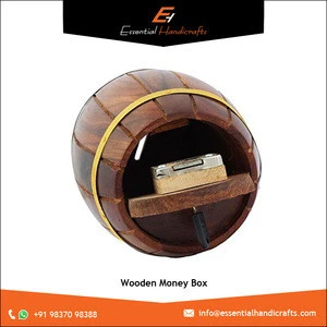 High Quality Excellent Polish Natural Finish Wine Barrel Style Wooden Money Bank