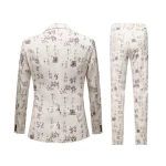 High quality mens Beige Chinese style printing calligraphy party leisure suit slim formal business suit