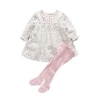 High quality pink infants 100% cotton knitted tights set and baby girls dress designs