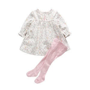 High quality pink infants 100% cotton knitted tights set and baby girls dress designs