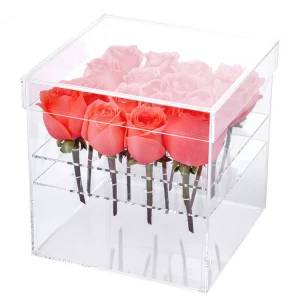 High Quality Transparent Clear Acrylic Rose Flower Box For Gift