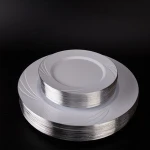 Hot sale custom white round ps plastic disposable dinner dish plate for party