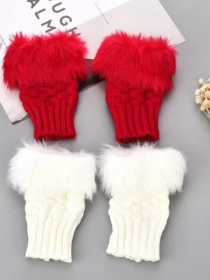 Hot Sale Women Faux Rabbit Fur Glove Hand Wrist Crochet Knitted Fingerless Gloves Knitting Mittens Winter Gloves