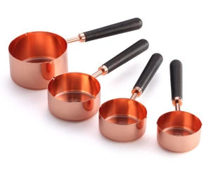 Hot sell engraved measurements measuring cup measuring cup set Stainless Steel + Walnut Wood Handle