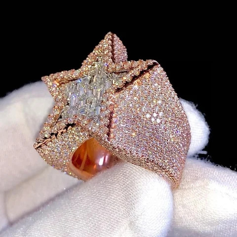 Hot Selling Trendy Design Baguette & Round Cut  VVS Moissanite Diamond Custom Rapper Jewelry Mens Hiphop Ring