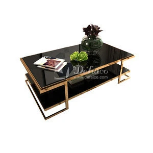 Hotel Lounge Living Room Furniture Luxury Gold Rectangular Marble/Glass Top Centre Coffee Table