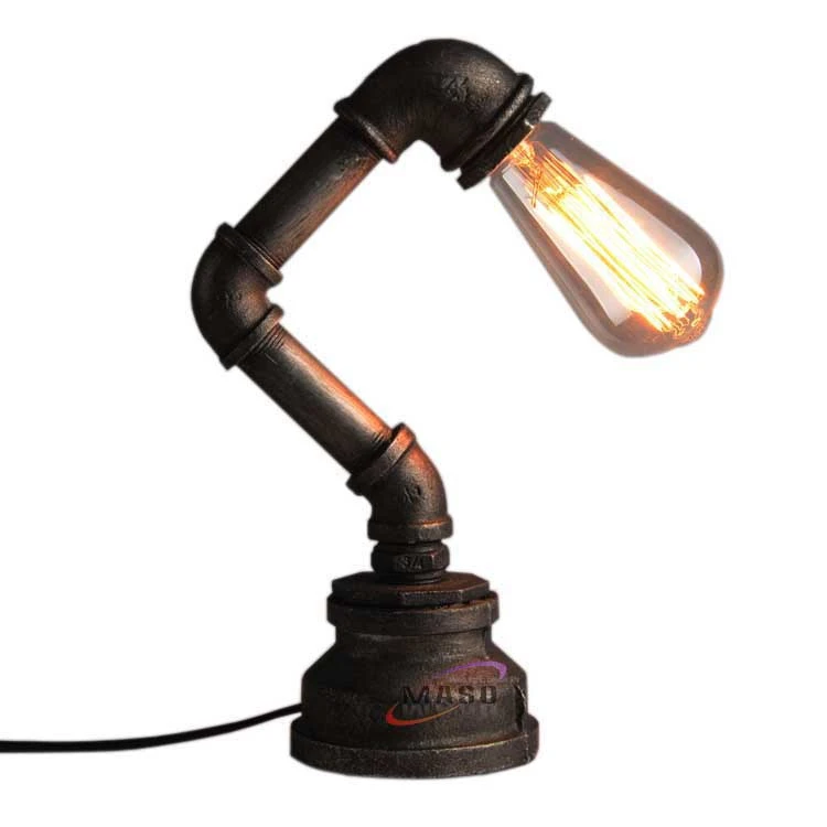 Hotel rustic pipe reading table lamp black cord dimmable control
