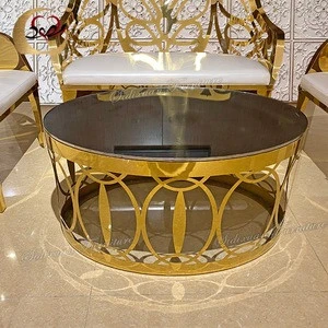 Hotel table basse luxury event stainless steel wedding coffee glass table