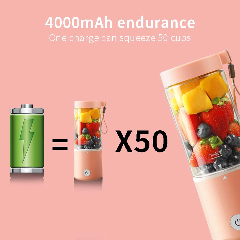 household battery fruit juicers oem portable 6 blades usb blenders 420ml travel cup led portable mini usb rechargeable blender