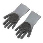 Household Washing Magic Soft Kitchen Heat Resistant Cleaning Pet Care Dishwashing Silicone rubber Gloves with Wash Scrubber