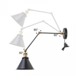 Industrial Retro Double Swing Arm Lamp Brass Metal  Black Tapered Shade Wall Sconce