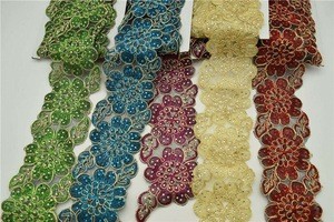 iron-on hot-fix rhinestone Embroidered beads Rhinestone lace trim Bridal Wedding tulle Veil trim wide:7.5cm 6colors