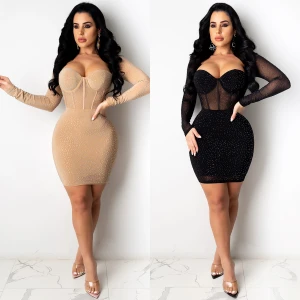J Comfortable branded classical hot drilling womn fashion dresses bodycon sequined ladies casual dress women dresses party