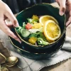 Jade-cer dinnerware ceramic irregularly shape wave salad bowl ramen bowl fruit bowl with gold tableware