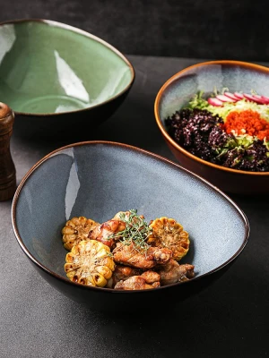 Japanese-style variable-glaze Ceramic soup bowl  irregular salad bowl hotel restaurant pasta bowls