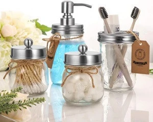Jar Bathroom Accessories Soap Dispense Set 4 Pcs,Toilet Bathroom Home fashionable glass Decor Eco-friendly sets