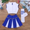 Kids Girls Cheerleader Outfit Jazz Hip Hop Dancewear Cheerleading Uniforms Sleeveless Crop Top With Skirt And Socks Set