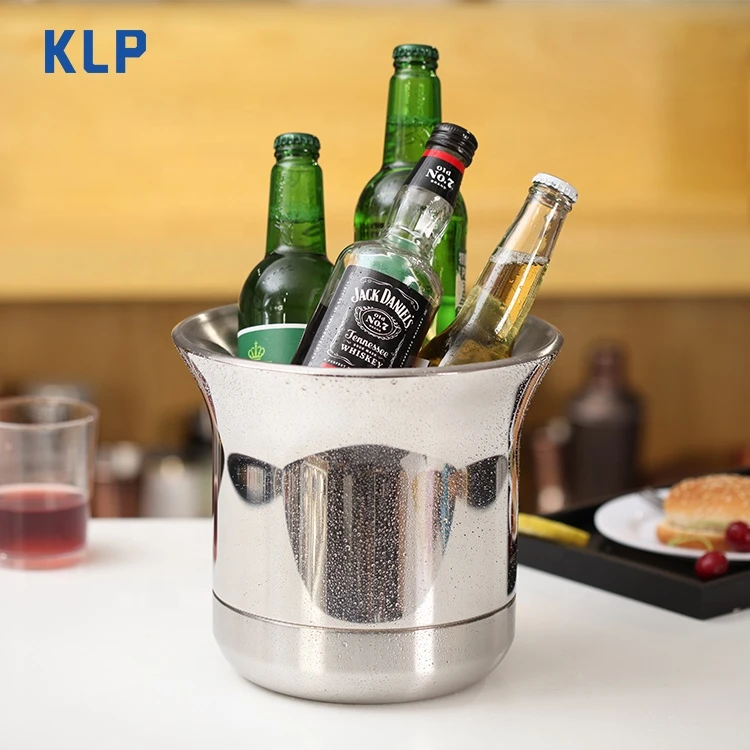 KLP Wholesale custom logo double layer stainless steel bar 4L large capacity ice bucket