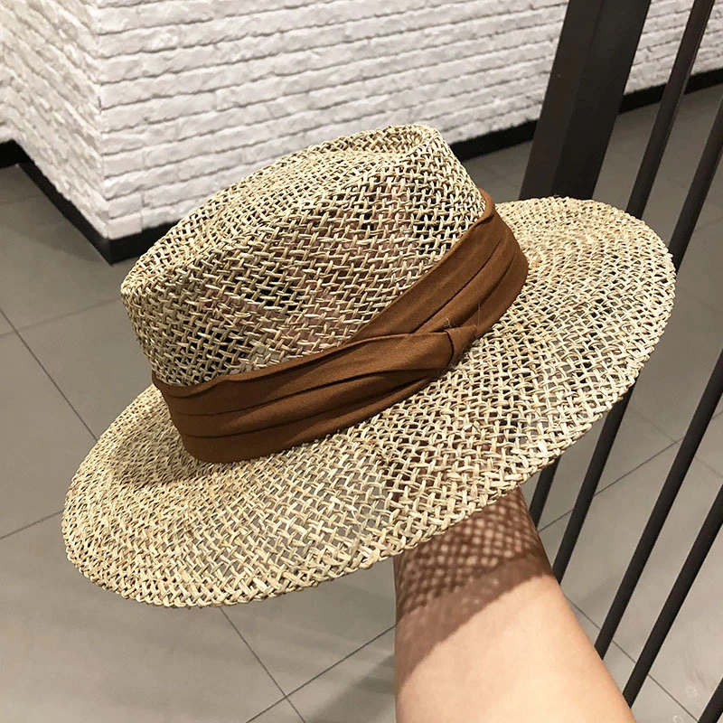 ladies straw summer hats beach accessories 2021 flat top hat wide brim woven hats